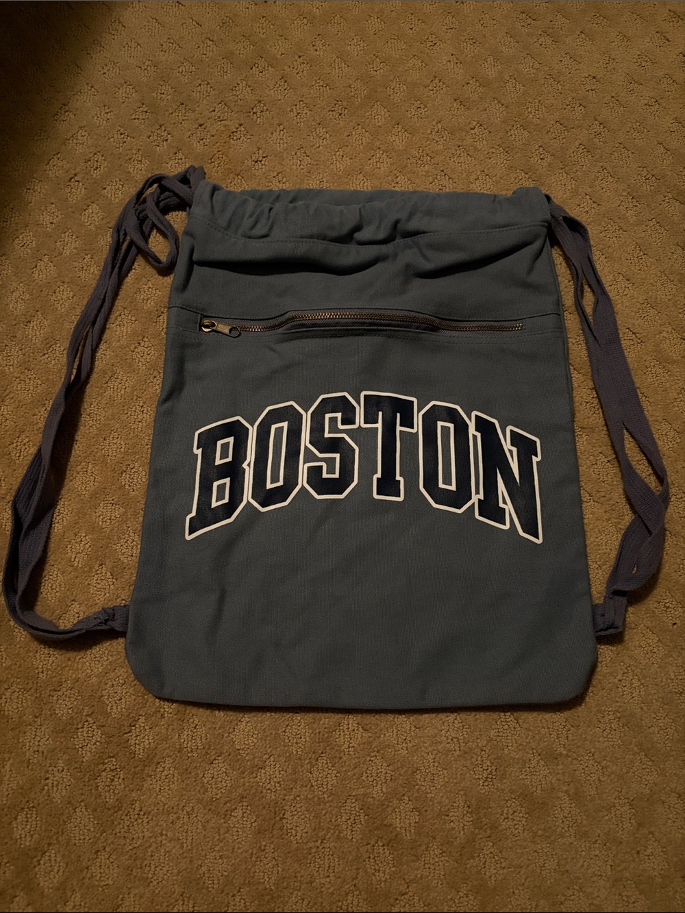 Comfort Colors Navy Drawstring Sling Bag with Boston Print